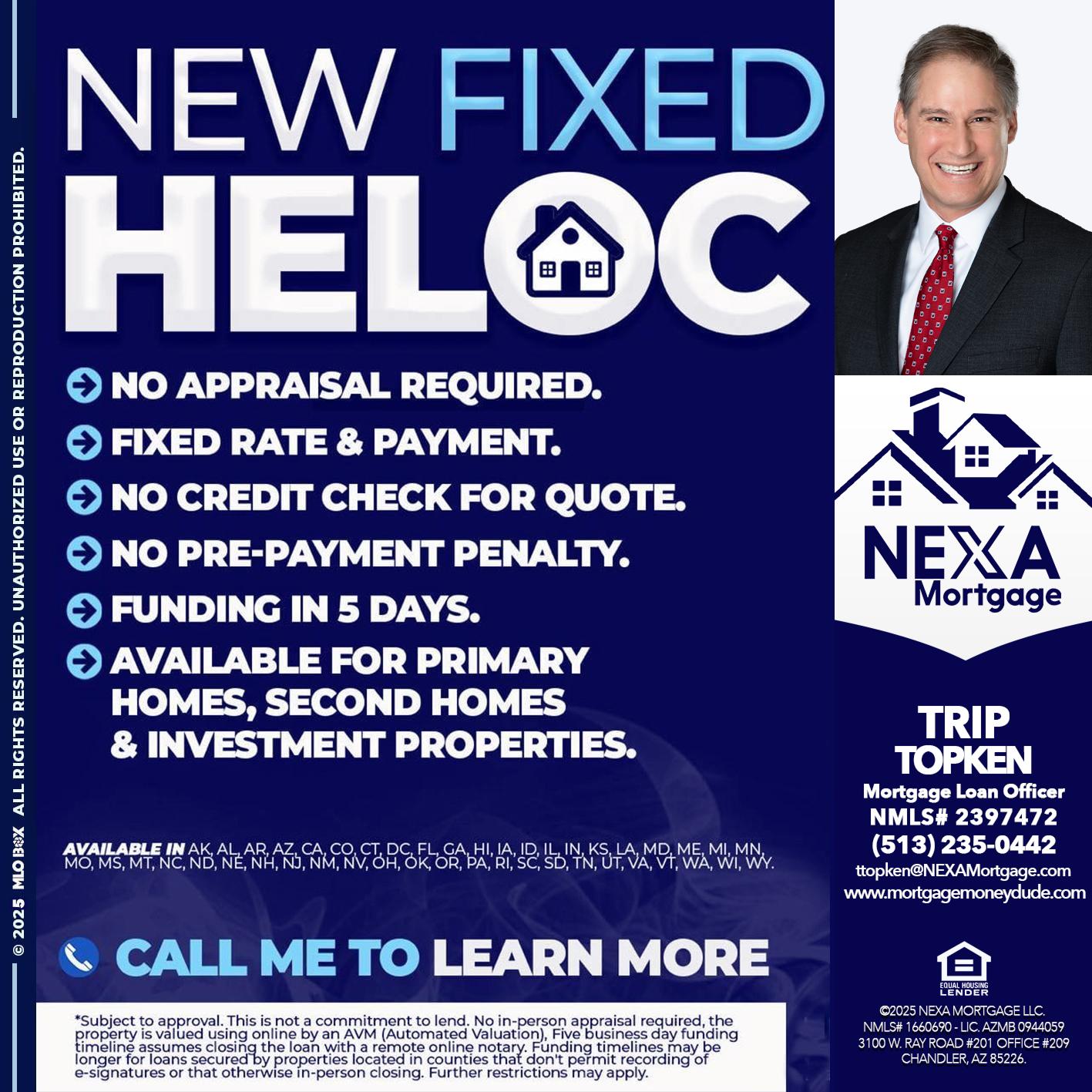 NEW FIXED HELOC - Trip Topken -Mortgage Loan Officer