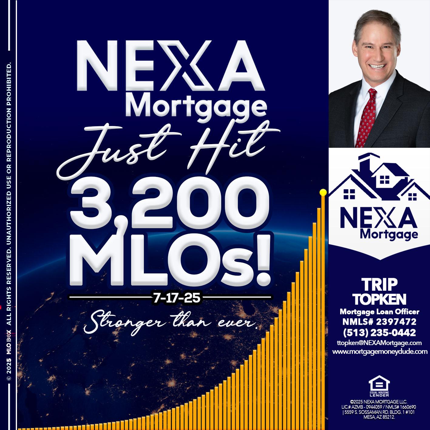 JUST HIT 3,200 MLOs - Trip Topken -Mortgage Loan Officer