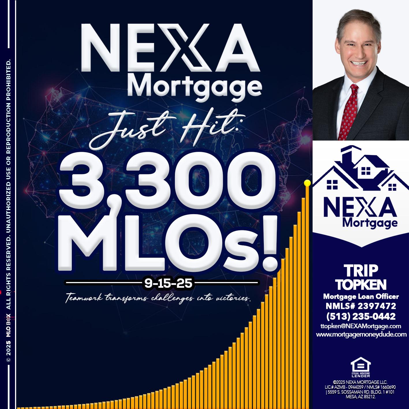 NEXA JUST HIT 3300 MLOS - Trip Topken -Mortgage Loan Officer