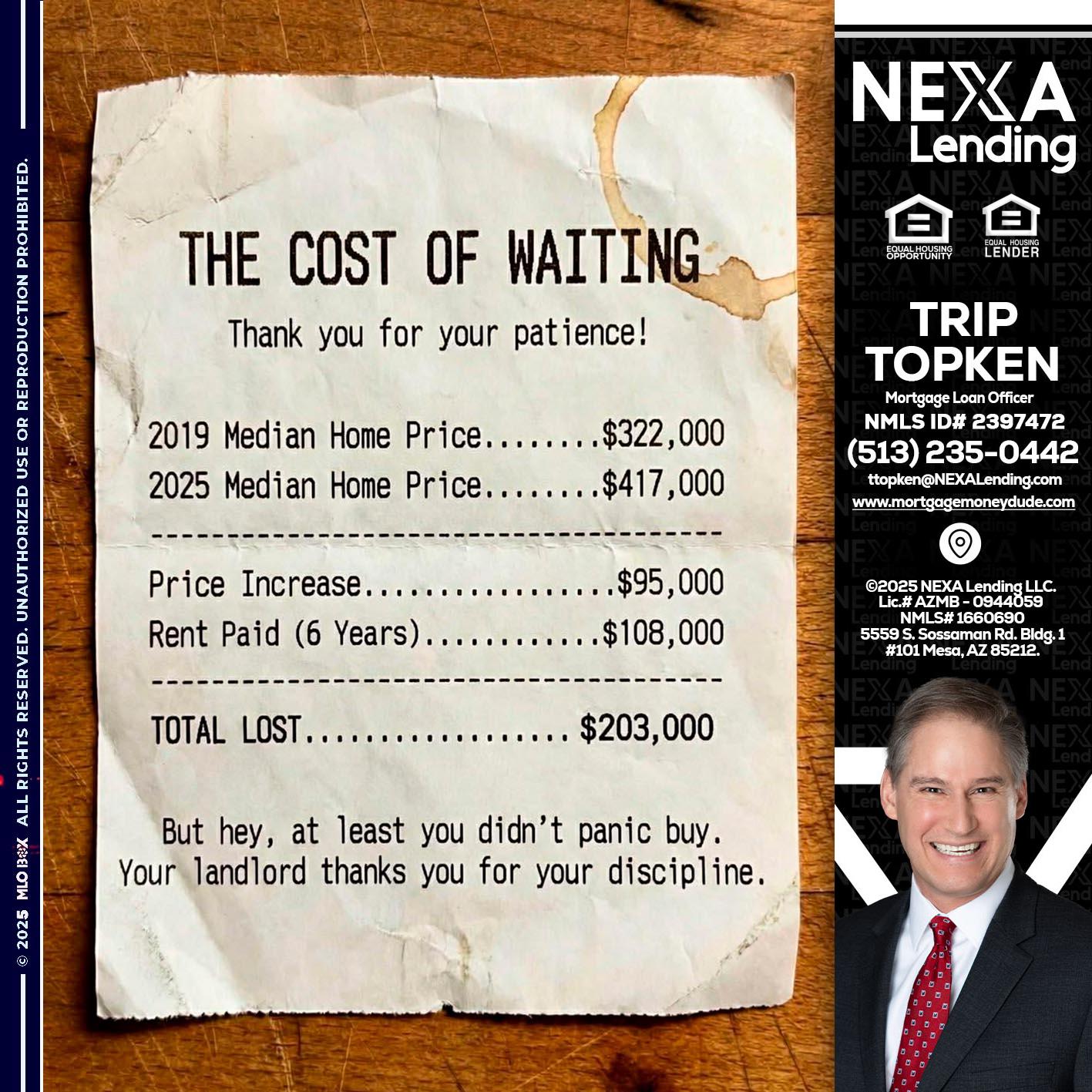 THE COST OF WAITING - Trip Topken -Mortgage Loan Officer