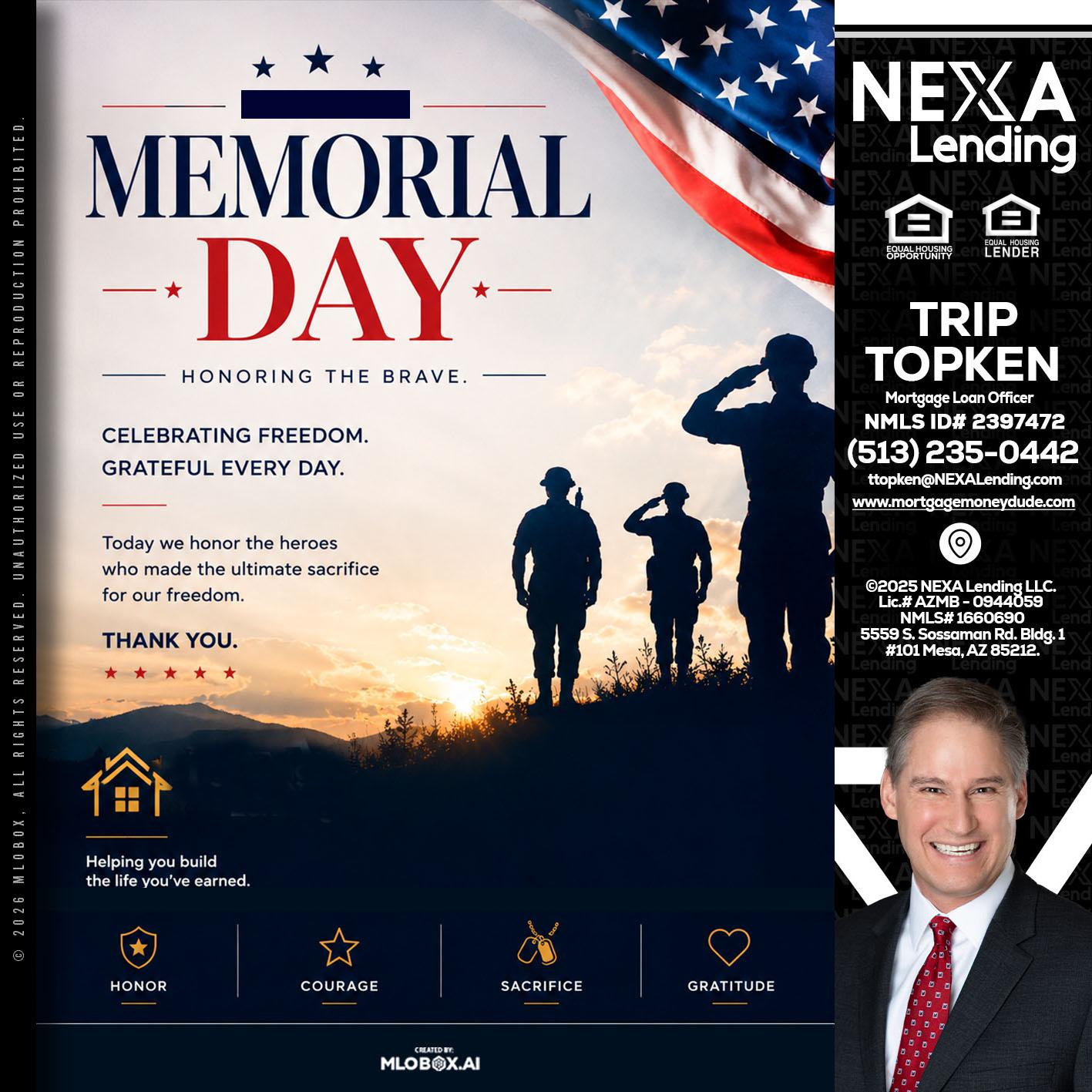 MEMORIAL DAY - Trip Topken -Mortgage Loan Officer